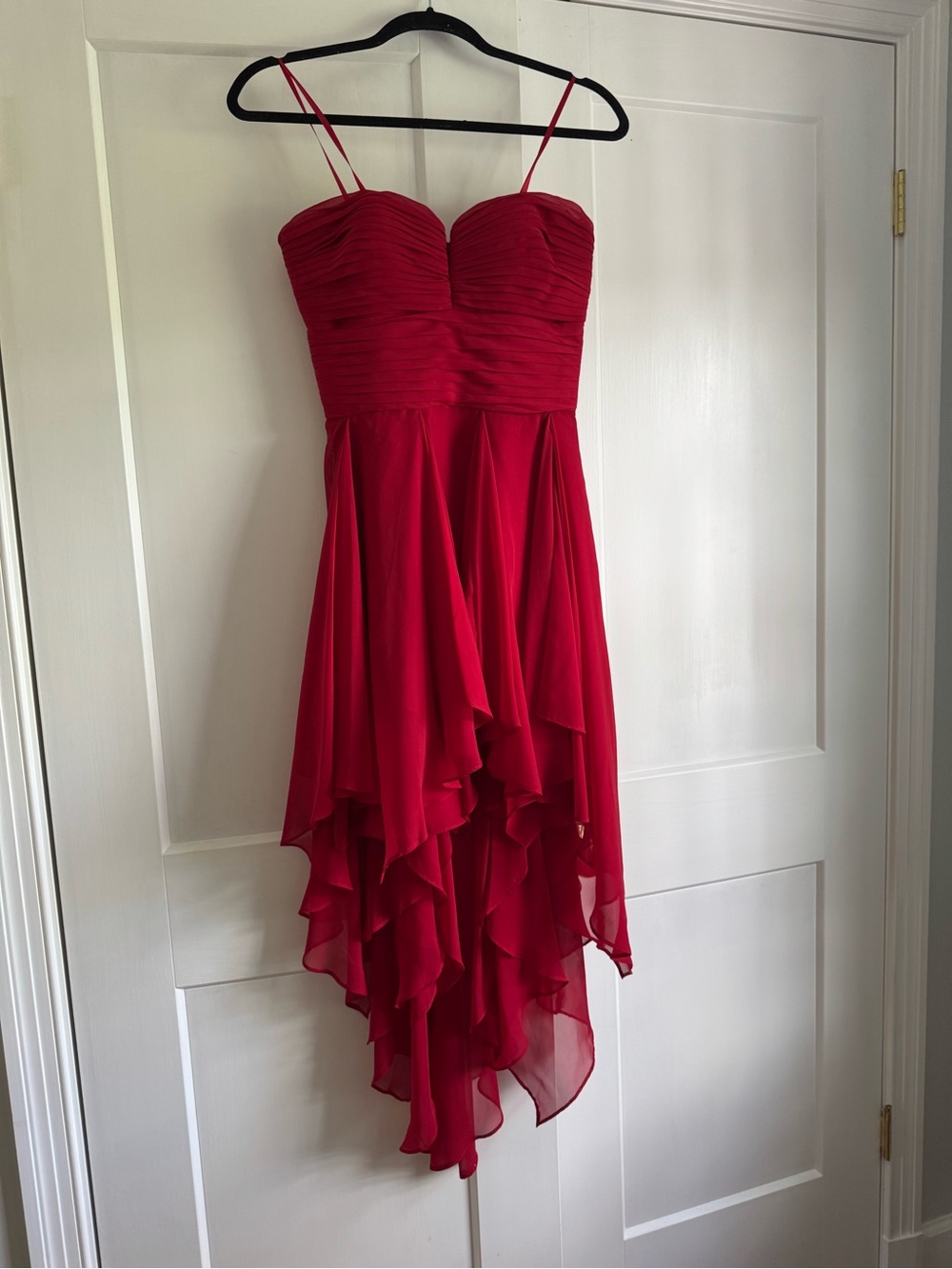 Arden B Red Ruched Bodice High-Low Strapless Dress